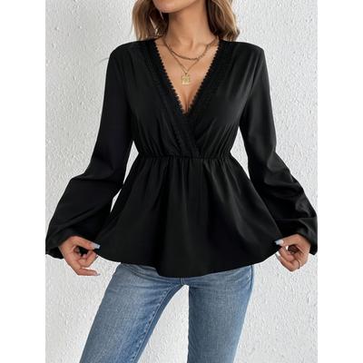 Women's Autumn Patchwork Solid Colour V-Neck Shirt Top