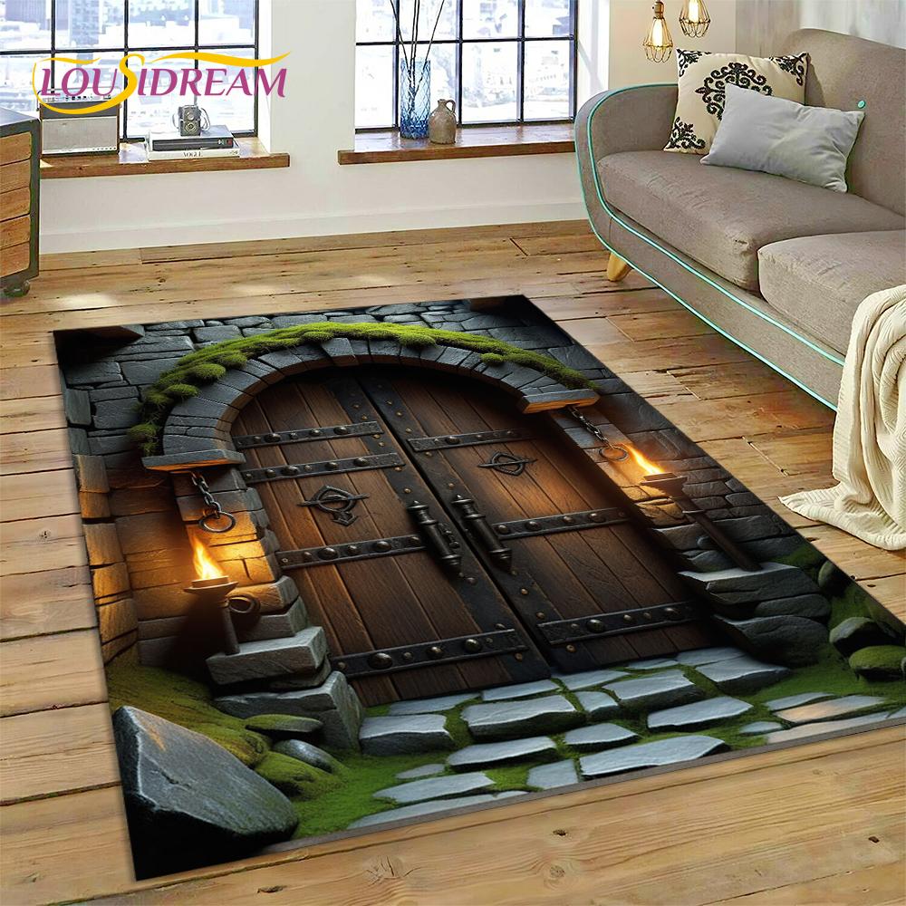 3D Illusion God's Temple Door Gate Carpet Rug for Living Room Bedroom Home Sofa Decoration,Kids Play Area Rug Non-slip Floor Mat