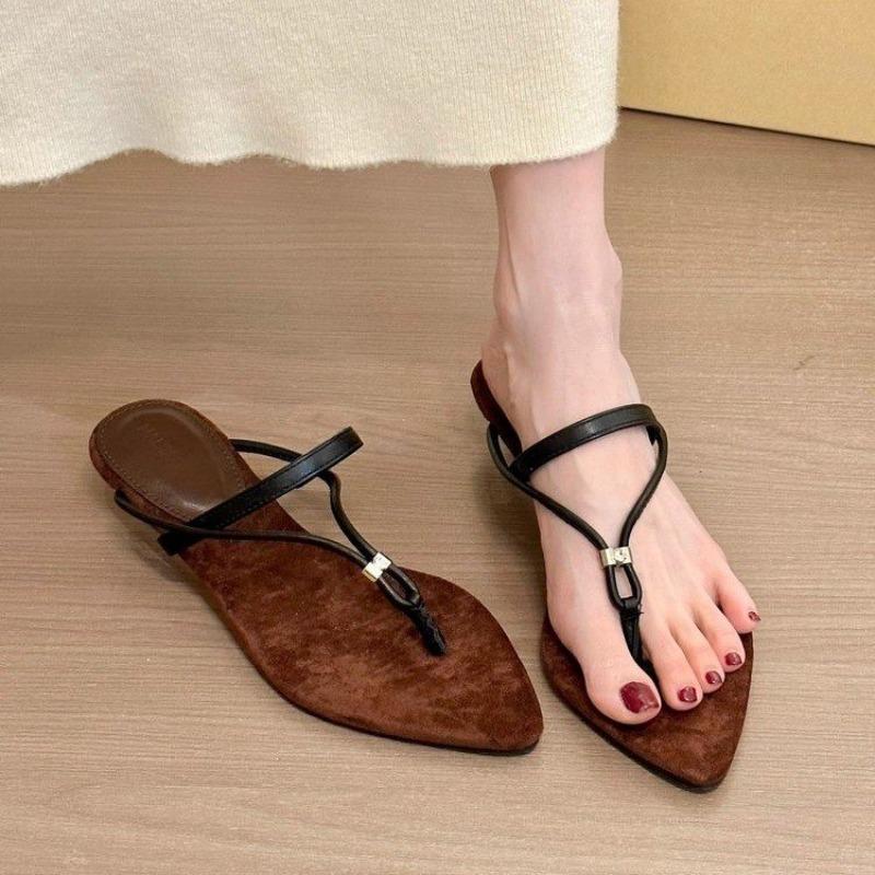 2025 New Summer Women's Cross-Strap Open Toe Flip Flop Sandals Pointed Thong Beach Slippers Casual Sole Shoes Fashion Sandals