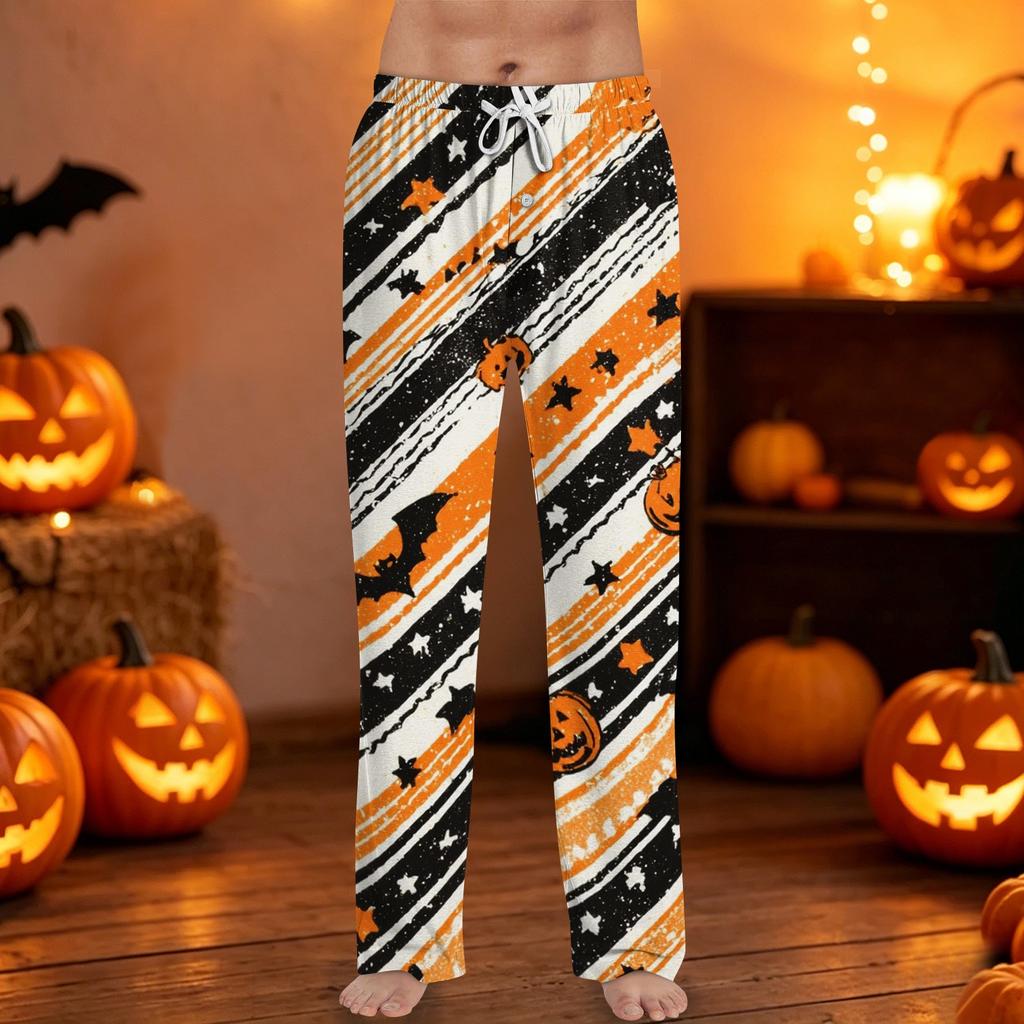Men's Halloween Print Drawstring Lounge Pants Casual Sleepwear Bottoms Relaxed Fit Lightweight Fabric Comfortable Waistband