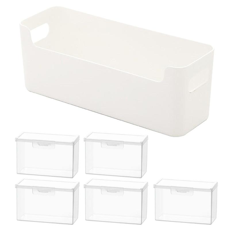 

6 Piece Translucent Storage Containers with Detachable Dividers and Secure Snap On Lids Ideal for Collectibles Stationery Organization 1