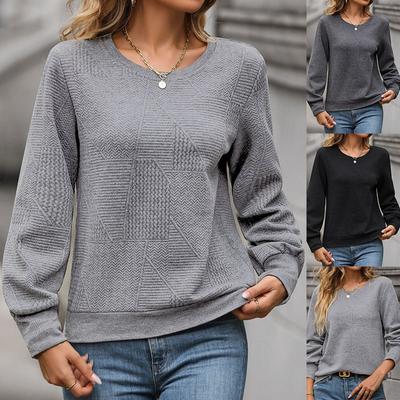 Autumn Casual Jacquard Solid Color Long Sleeved Knitted Sweatshirt Long Sleeves Women’s  Pullovers