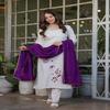 Elegant Embroidered Silk Kurti Pant Set with Scalloped Lace Dupatta