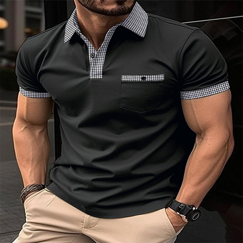 2026 New Men s Fashion Sports POLO Shirt Plaid Men s Sports Polo Shirt Casual Short-sleeved Top T-shirt S чёрный