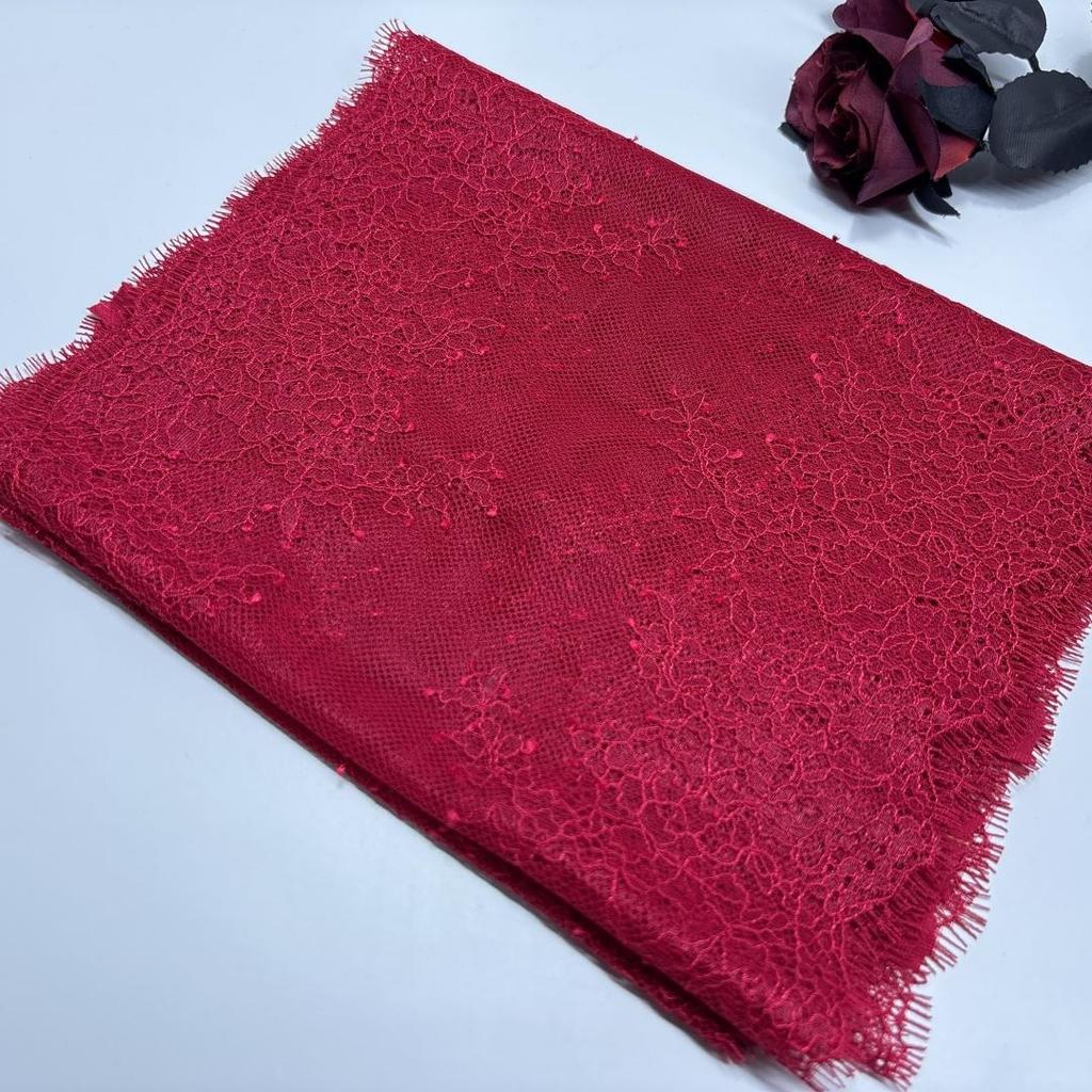 3m x 23cm French Chantilly Lace, Non-stretch Dark Red Eyelash Lace Fabric for Bra, Underwear, Lingerie, Dress, Garment, Sewing & Crafting