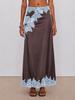 Slim-fit long dress neck V-neck light blue floral lace splicing neck strap float and ground fish tail dress