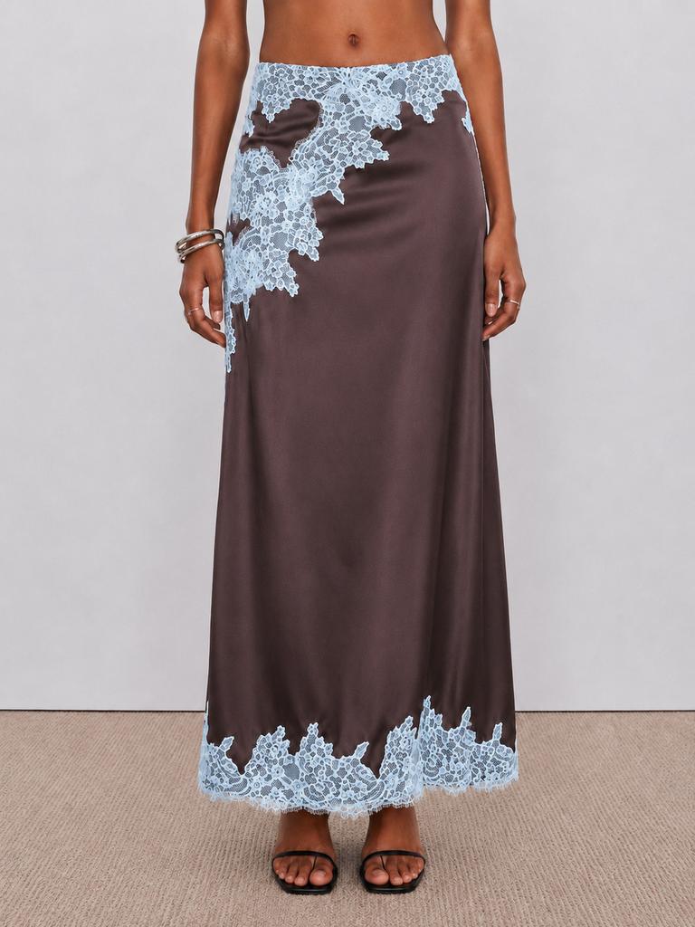 Slim-fit long dress neck V-neck light blue floral lace splicing neck strap float and ground fish tail dress