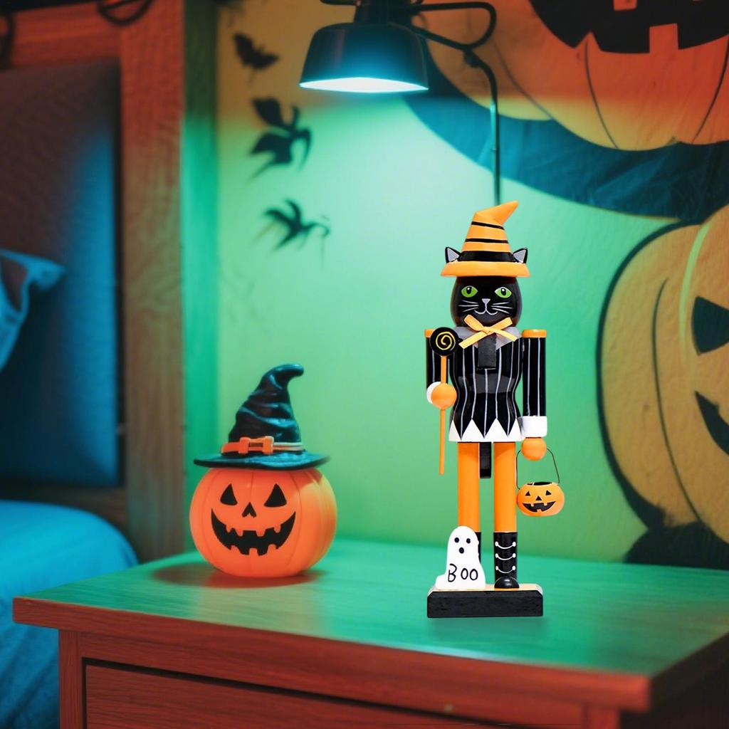 Halloween Nutcrackers Nutcracker Soldier Figurine Model Wooden Handpainted Collectible Decoration for Shelf Table Centerpiece