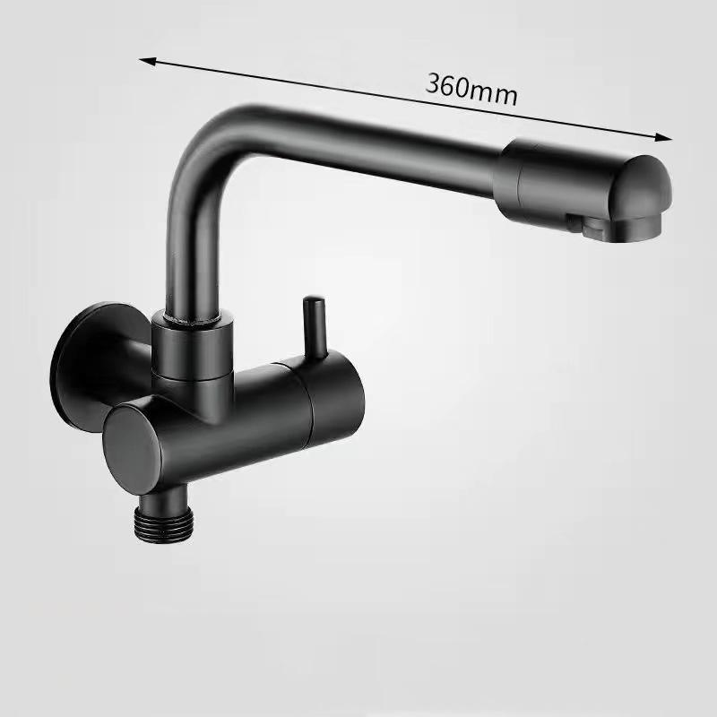 Baterie Neagră Monocomandă pentru Apă Rece Cupru Montată pe Perete Rotativă 360 Baterii Lavabo Baie Robinet Piscină Mop Balcon Exterior Argintiu Robinet Invizibil