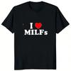 I Love MILFs Heart Graphic Printed Funny Male T Shirts Casual Streetwear Short Sleeve Korea Style T-Shirt Soft Y2K Unisex Clothing