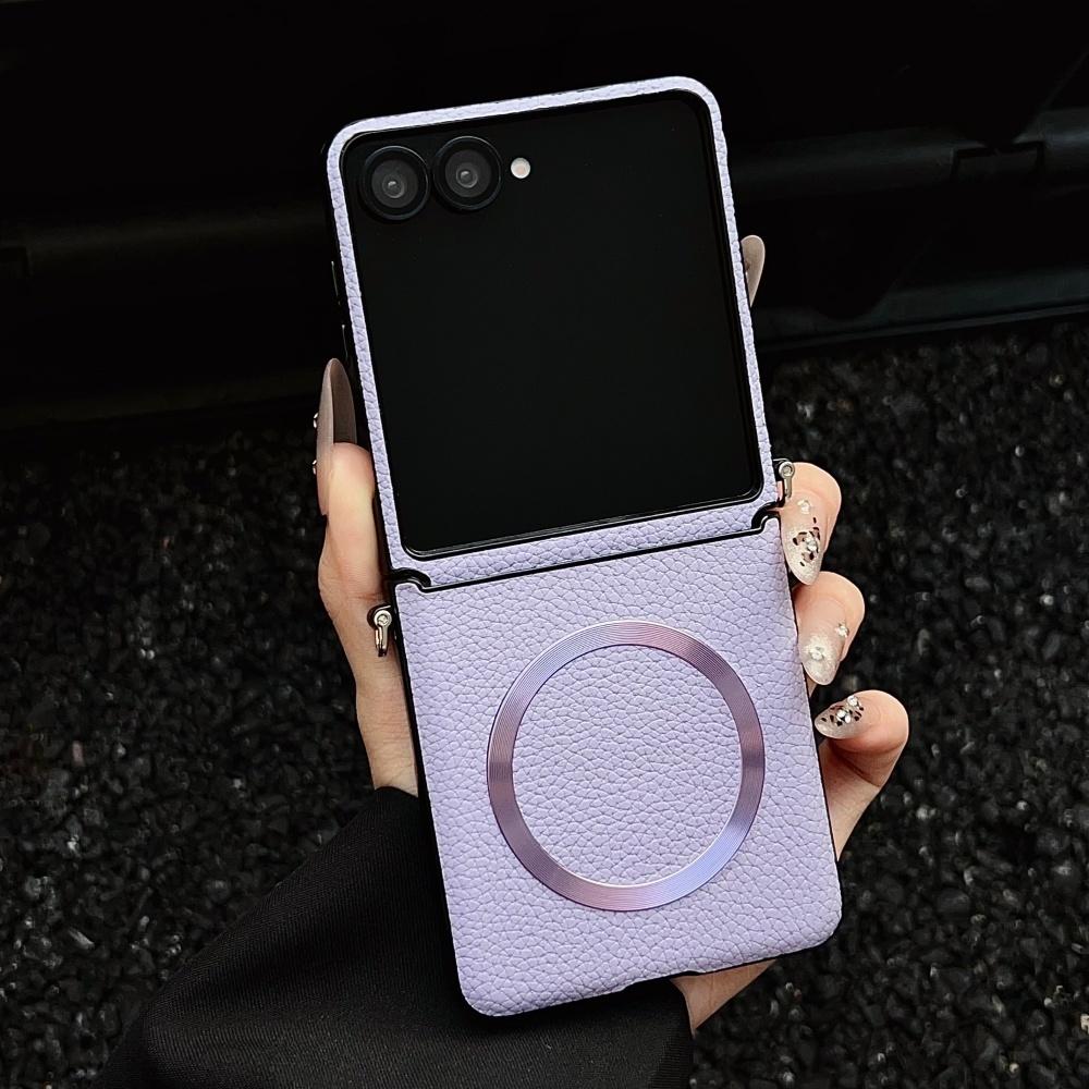 Matte Lichi Leather Soft Magnetic Armor Anti Drop Phone Case for Samsung Galaxy Z Flip 7 6 5 4 for Magsafe Wireless Charge Cover