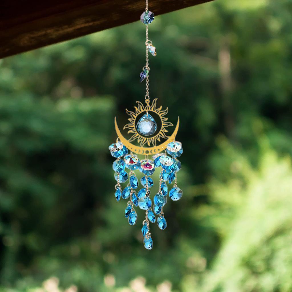 Garden Yard Decor Sun Moon Crystal Suncatcher Wind Chime Hanging Ornament Outdoor Home Decoration Gift