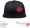 Red Rose Graphic Black Snapback Hat Polyester Adjustable Flat Bill Baseball Cap for Adults