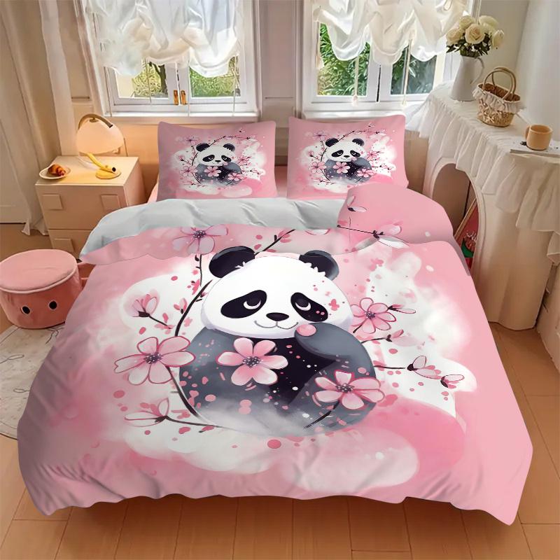 Set Lenzuola Stampato con Idee Panda Rosa 3 Pezzi, Copripiumino Morbido e Confortevole per Camera da Letto, Camera degli Ospiti (1 Copripiumino + 2 Federe, Federa C