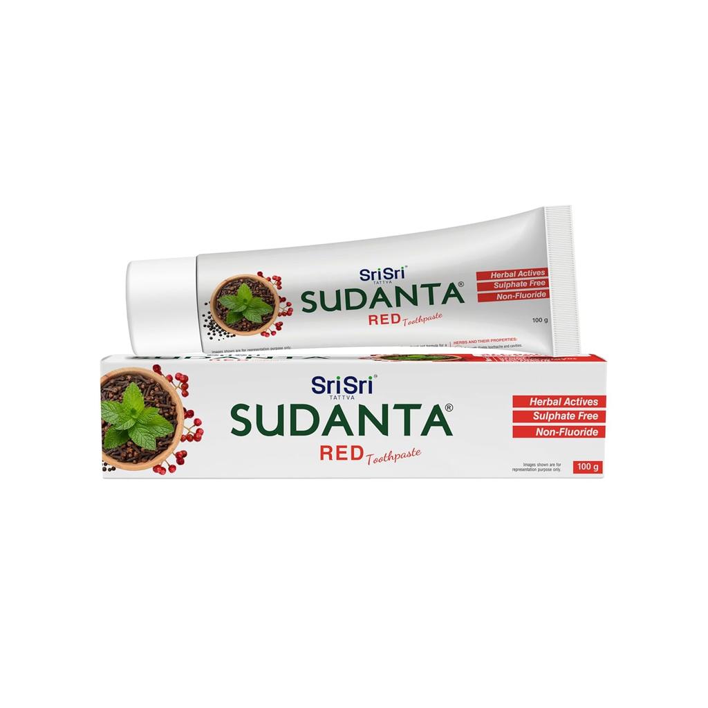Sri Sri Tattva Sudanta Red Ayurvedic Toothpaste 100g X Pack of 3 | Herbal Oral Care for Fresh Breath Strong Gums Cavity Protection