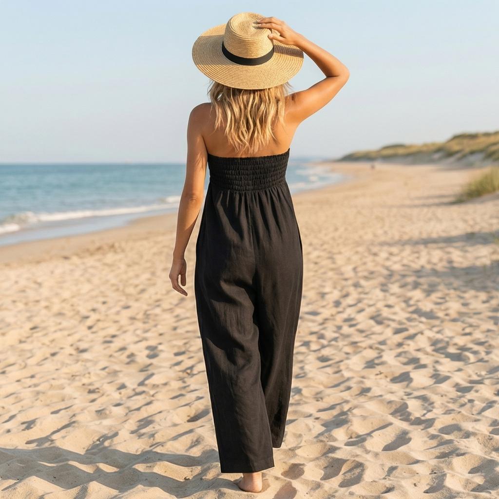 Women's Fashionable Color Sexy Strapless Casual Jumpsuit Without Sleeves