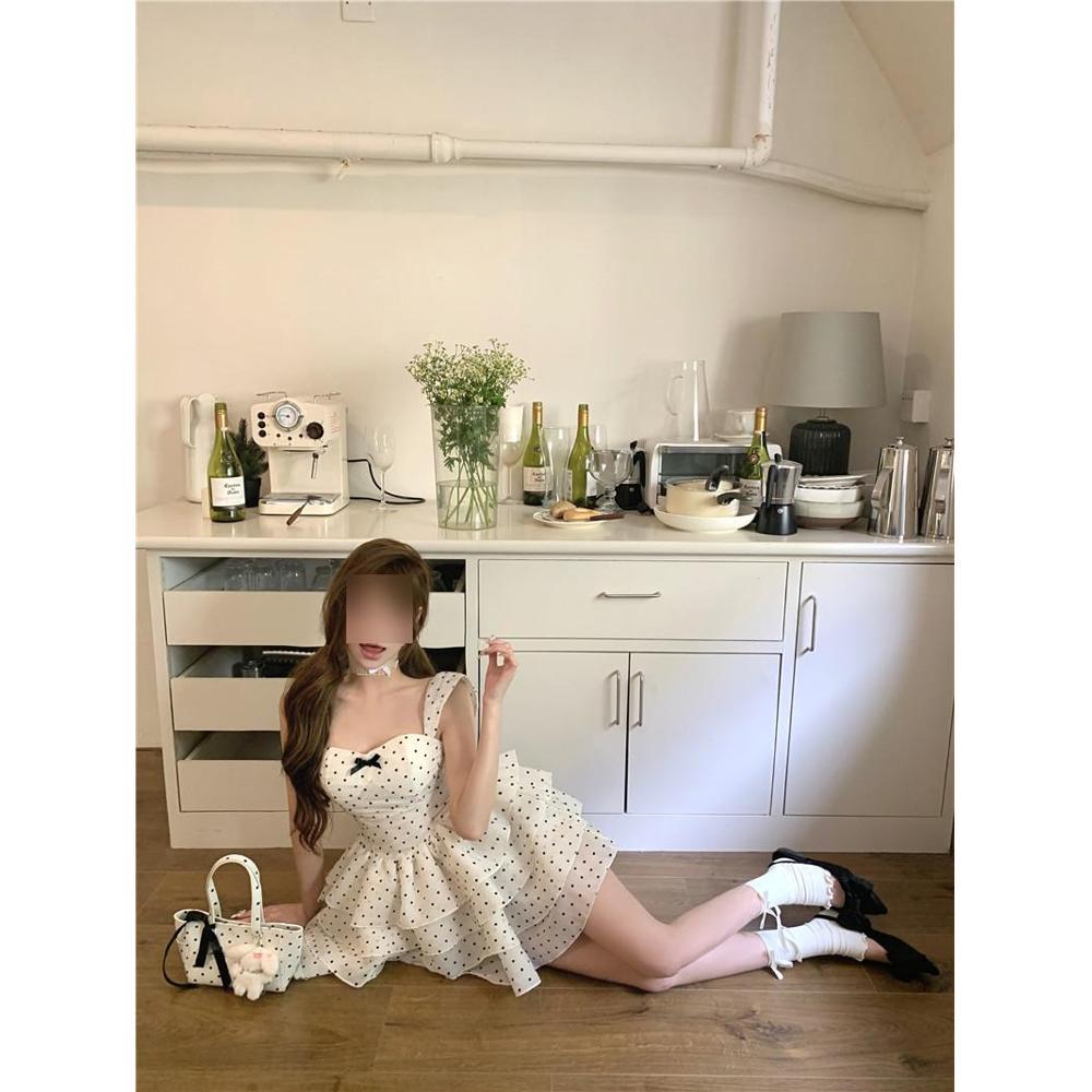 French Polka Dot Bow Princess Dress Suspender Dress Women's Summer Spice Girl Premium Birthday Gift Skirt