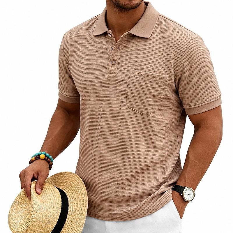 PEYWOW Men's Fashion POLO Neck Summer Spring Short Sleeve Casual Blouses & Shirts