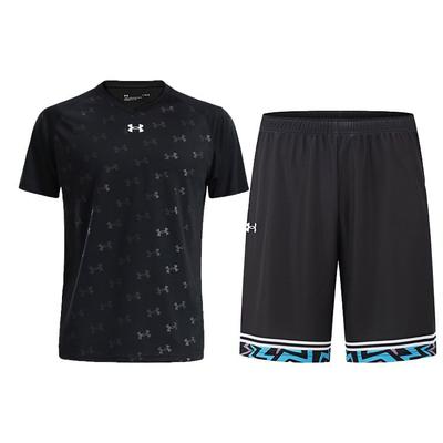 Full Print Quick-Dry Short Sleeve Striped Shorts Casual Sports Set Men Sets Black 21500531-001+24500211-001