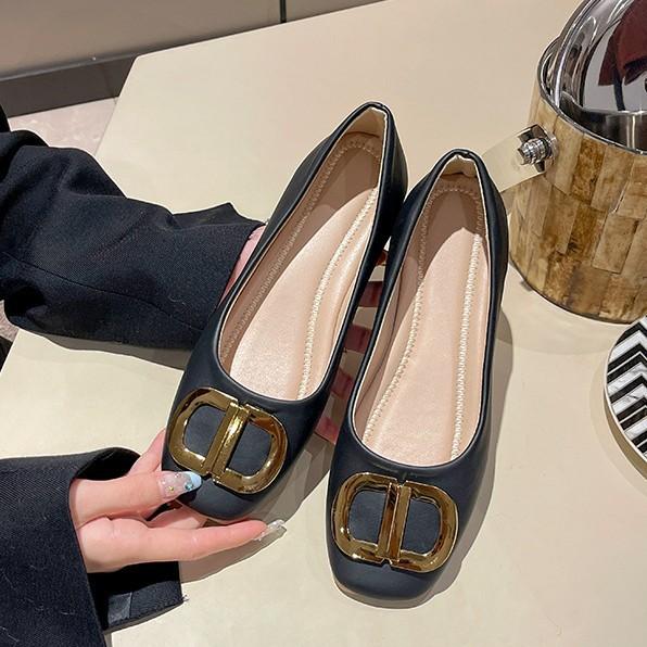 Versatile Flat Bottom Square Head Single Shoes Women's Spring Models New Gentle Evening Shallow Mouth Scoop Women's Shoes