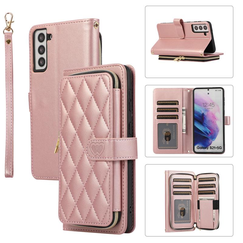 Custodia per telefono a portafoglio in pelle con cerniera con cordino per iPhone 15 Ultra 14 Plus 13 per Samsung Galaxy A54 A14 A53 A13 Nota 20 S23 S22 S21 Cover con corda da polso