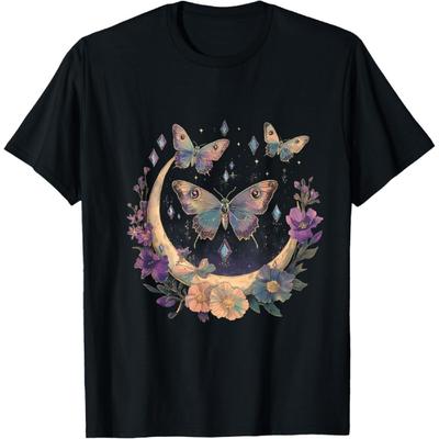 Mystic Cottagecore Astral Lunar Moon Celestial Flower Moth T-Shirt