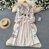 Bohemian Heavy Industry Embroidery Dress Women's Summer Long-sleeved Strap Waist A-shaped Dress Retro Ethnic Style