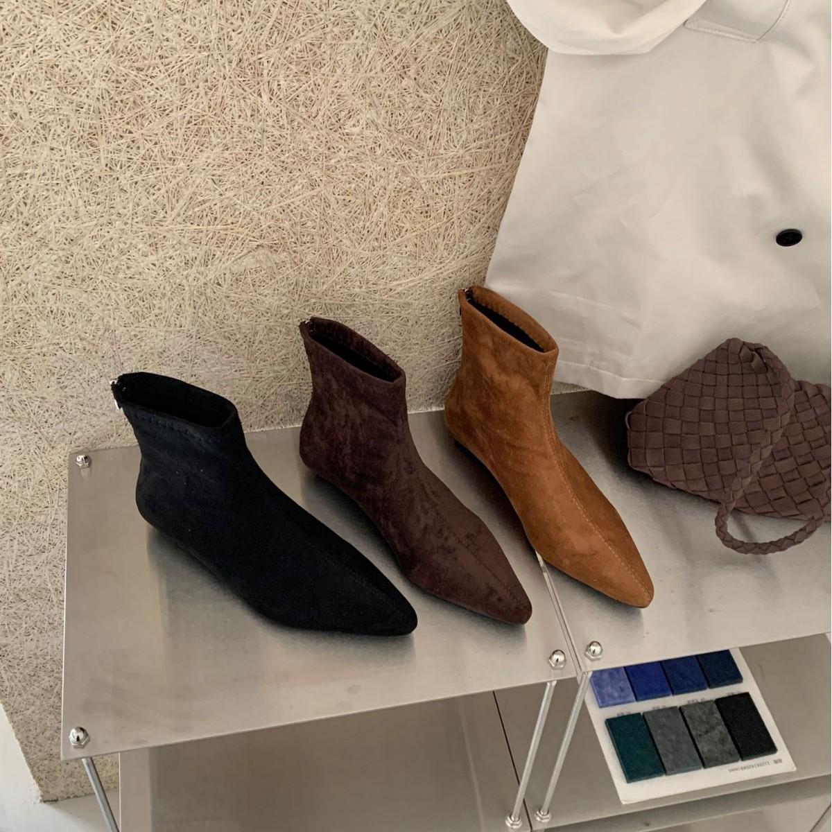 

2025 new autumn pointed short thick heel suede thin low tube Martin fashion after zipper Chelsea women s boots 39 коричневый