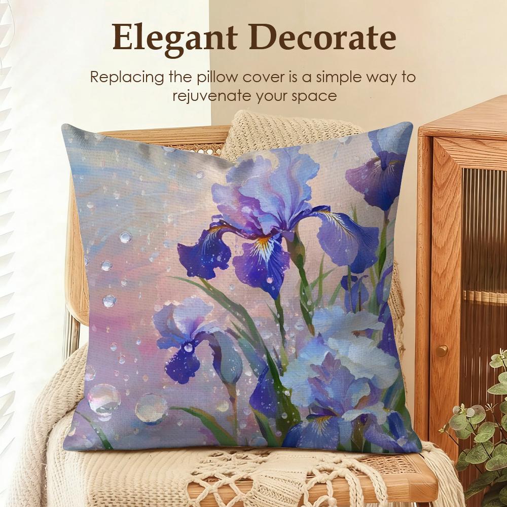Flowers Iris Cushion Cover Natural Linen Organic Fabric DoubleSided Printing Sofa Home Decor Gift Pillow Case