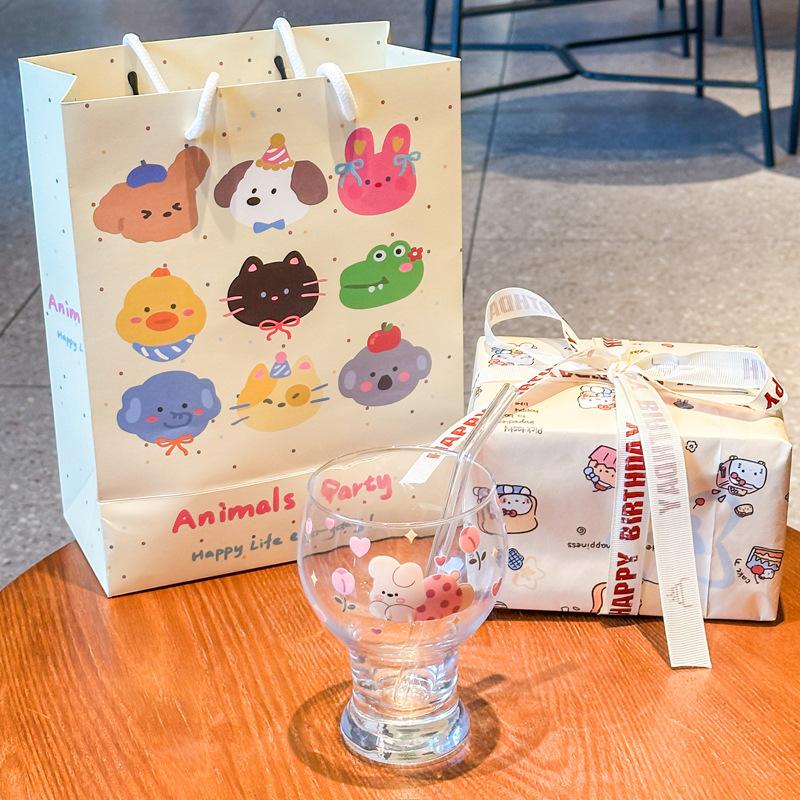 High-value cute rabbit glass juice milk cup household beer cup girls birthday gift gift box