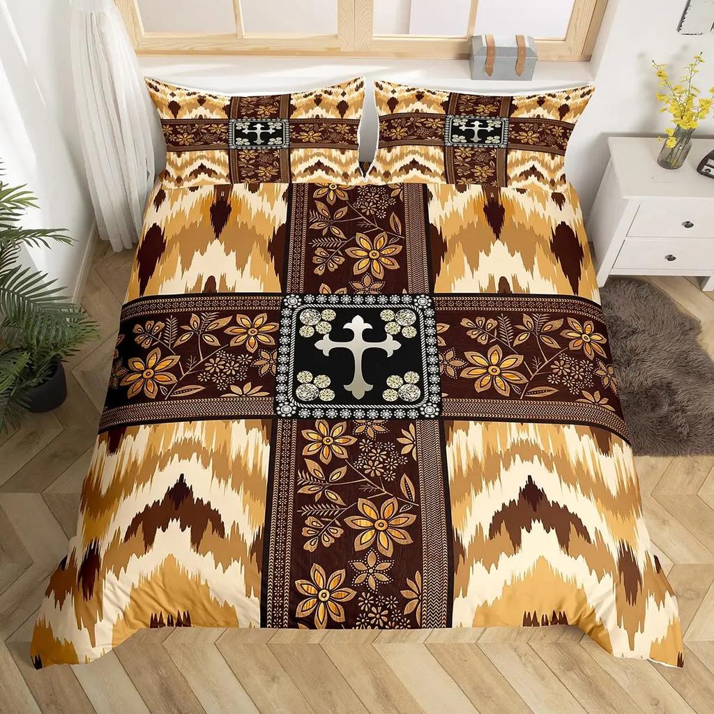 Cow Print Duvet Cover Queen Vintage Floral Bedding Set For Girls Boys Men Western Farmhouse Animal Bull Cattle Skin Quilt Cover