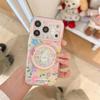 Kawaii Floral Puppy Ring Stand Phone Case For iPhone 15 16 17 Pro Max INS Cute Pink Glitter Clear Shockproof Protective Cover