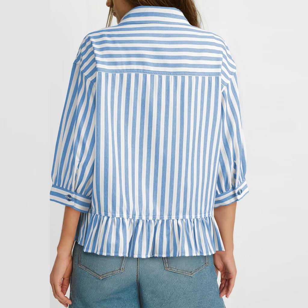 Womens Spring Tops Button Down Striped Blouse Summer Shirts for Women Casual Loose Fit Tshirts Shirts for Women