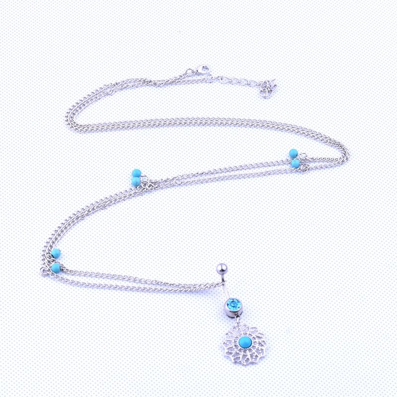 New Product Blue Pine Stone Five -piece Pendant Navel Navel Lumbar Chain Belly Navel Loop Belly Button Buckle