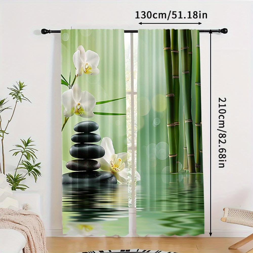 2PCS Bamboo Zen Sheer Curtains Semi-Transparent Polyester Rod Pocket for Living Room Bedroom Kitchen Dining Room