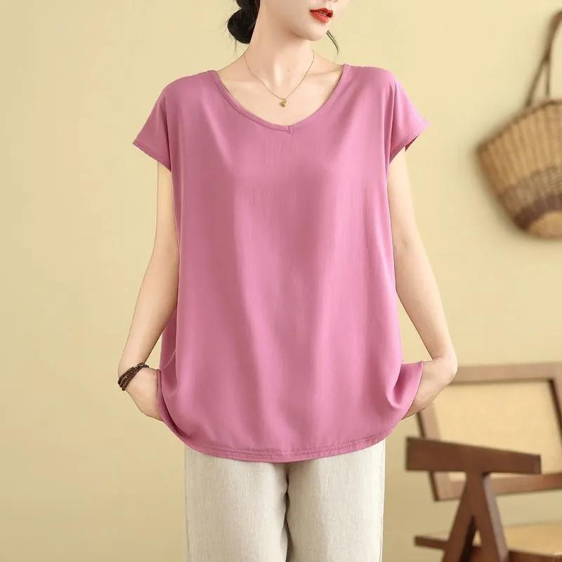 Women's Loose Short Sleeve T Shirt Solid Color Abstract Print Casual Daily Top