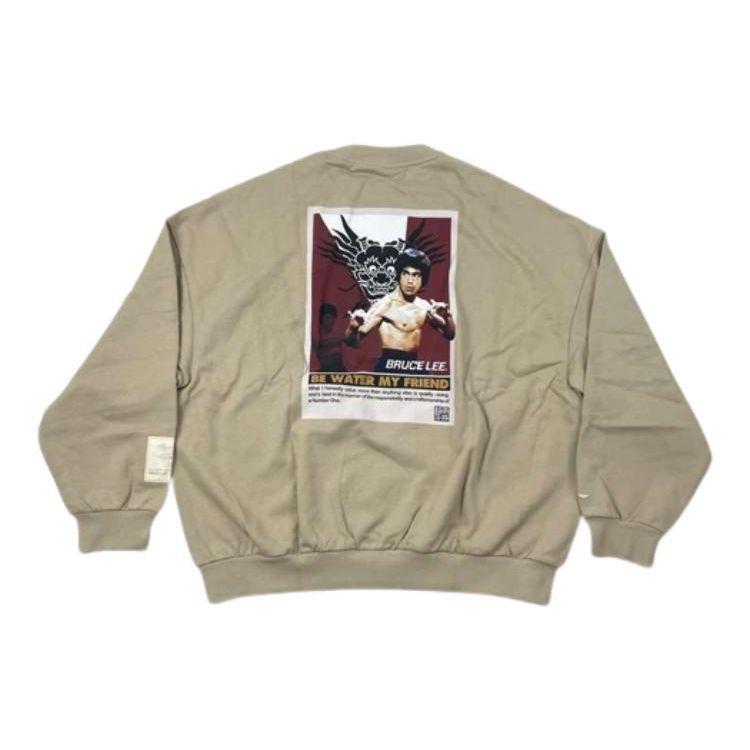 Li Ning Bruce Lee Series Letter Print Loose Sports Crew Neck Long Sleeve Sweatshirt Men sweatshirt Brown AWDRF17-1