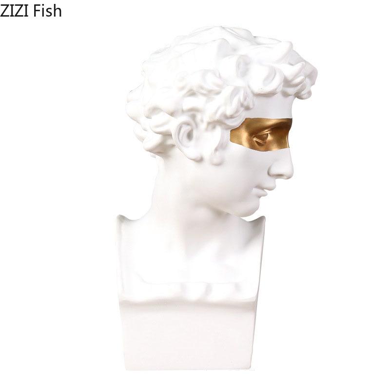 Gold Plated Mask David Statue Artwork Character Resin Sculpture Desk Ornaments Portrait Figures Statue Living Room Decoration