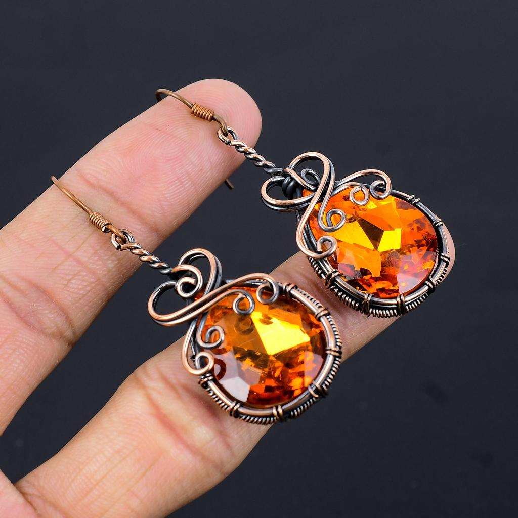 Honey Topaz Jewelry, 999 Copper Wire Wrapped Earrings, Handmade Gemstone Jewelry Earrings For Memorial Day