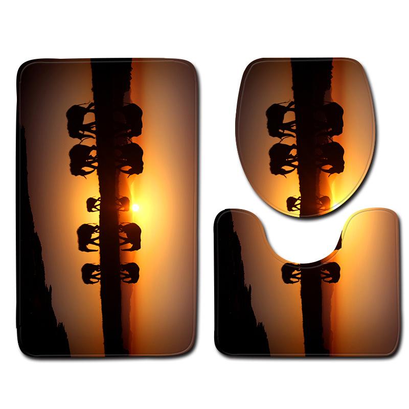 3D Elephant Bathroom Toilet Three-Piece Floor Mat Door Mat Bathroom Carpet