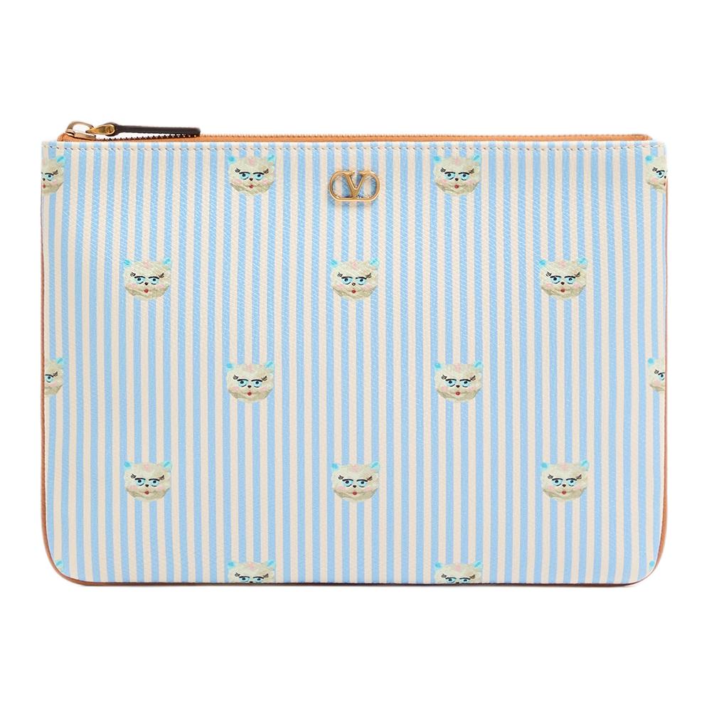 

Valentino VLogo Signature Cat Pattern Zipper Closure Pebbled Leather Clutch Women Clutch Blue Ivory 8Y2P0AP5AXU9VM Basic Set (Bag+Dust Bag)