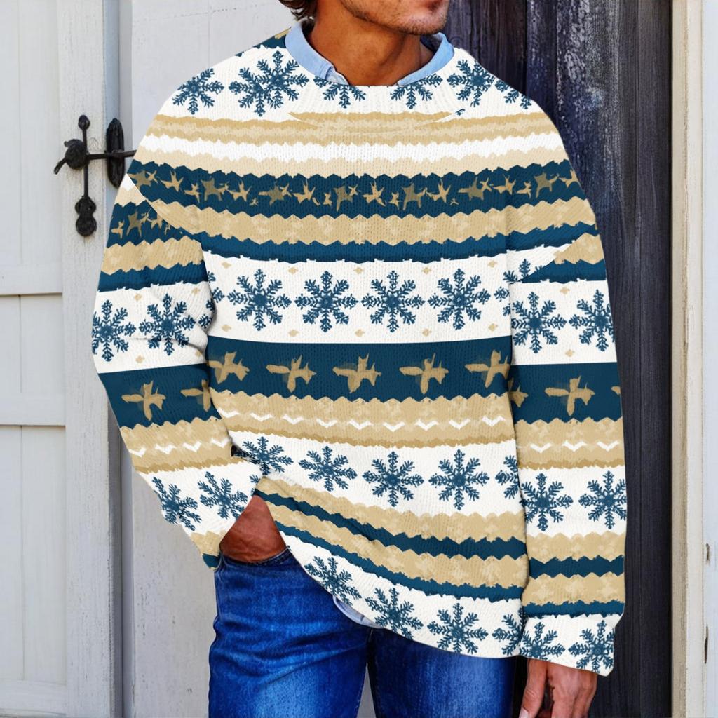 Men's Neck Knit Sweater with Christmas Print for Winter Holiday