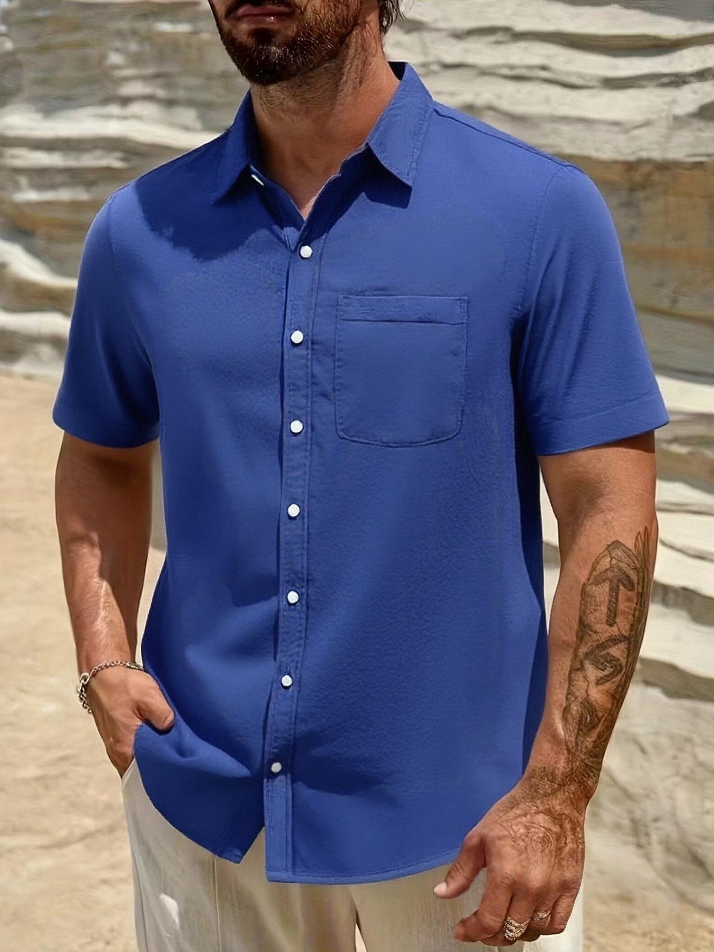 

Men s Collared Shirt Pocket Casual Short-sleeved Shirt Versatile T-shirt XL
