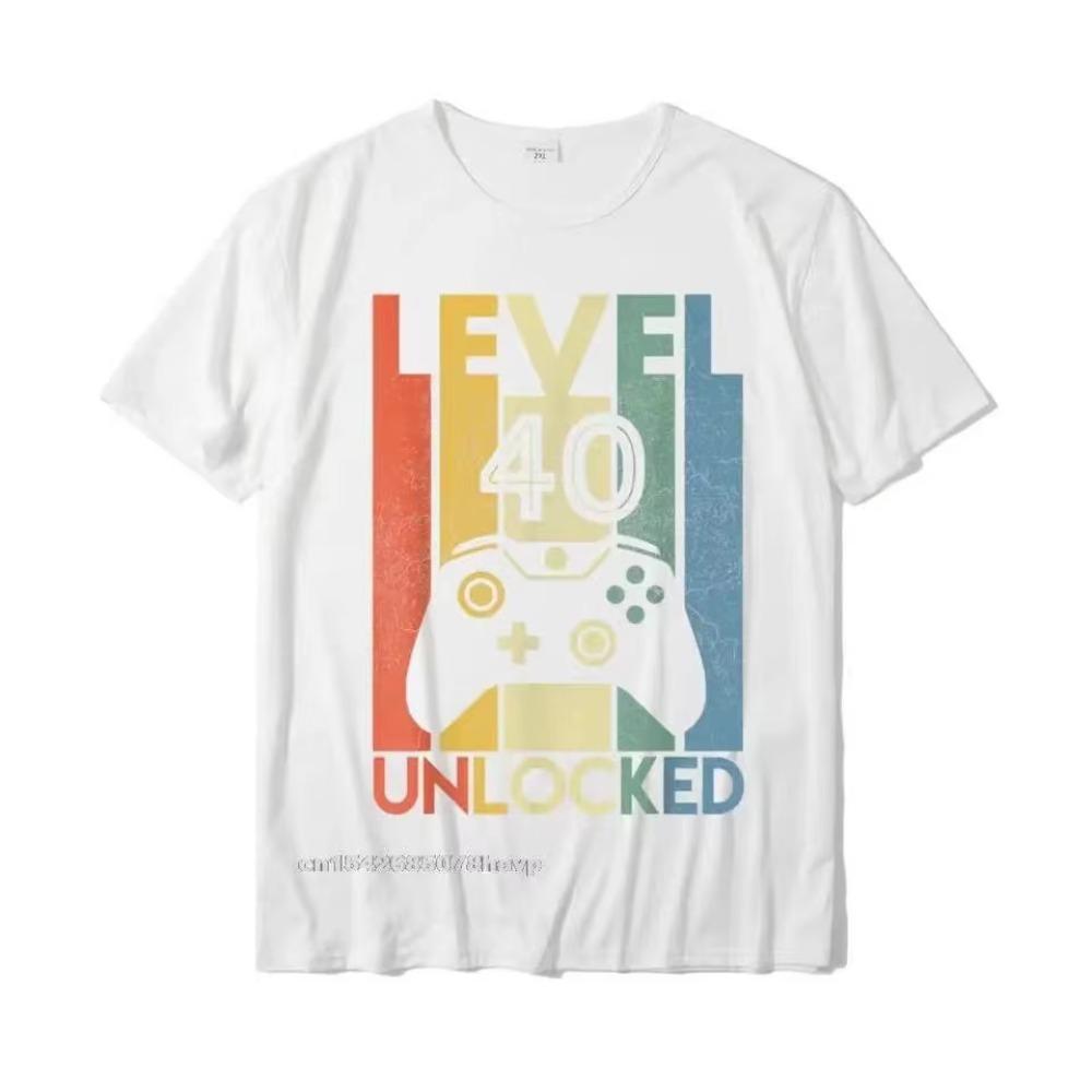 Level 40 Unlocked Funny Video Gamer 40th Birthday Gift T- Printed on For Men Wholesale Cotton T-Shirt Casual Top 4XL