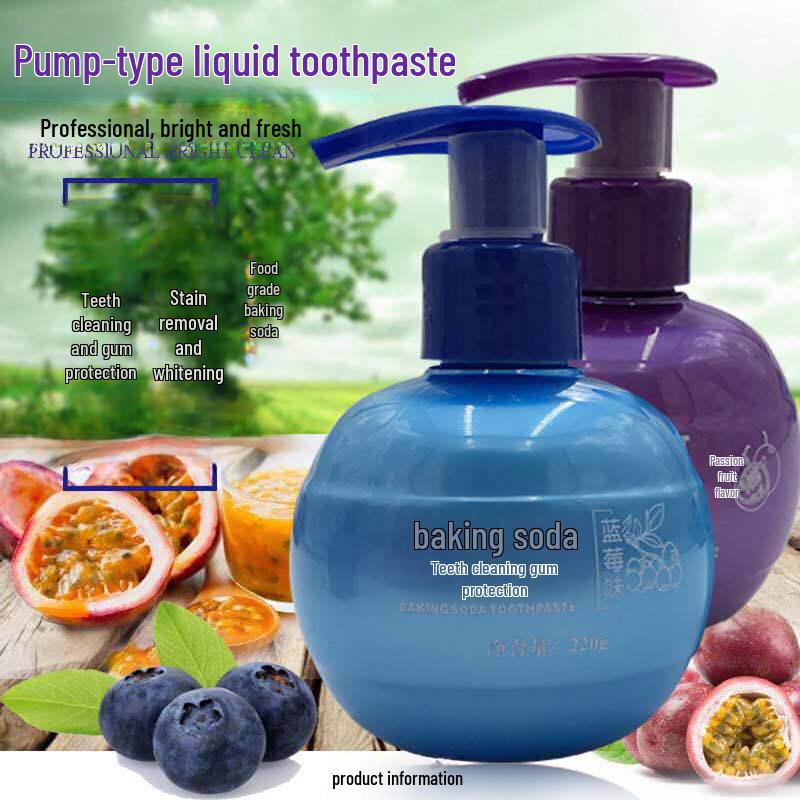 Push-Top Baking Soda Toothpaste - Passion Fruit Blueberry, 220g: Fresh Breath & Stain Removal