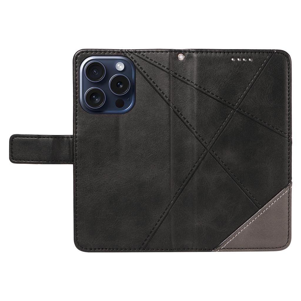 For iPhone 15 Pro Case Shockproof Geometric Lines PU Leather Phone Cover