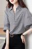 Summer Blouse for Short Checkered Loose Henley for Office for Casual [H. Zroy] Women, Shirt, Sleeve, Top, Pattern, Turn-down Collar, Fit, Slimming,