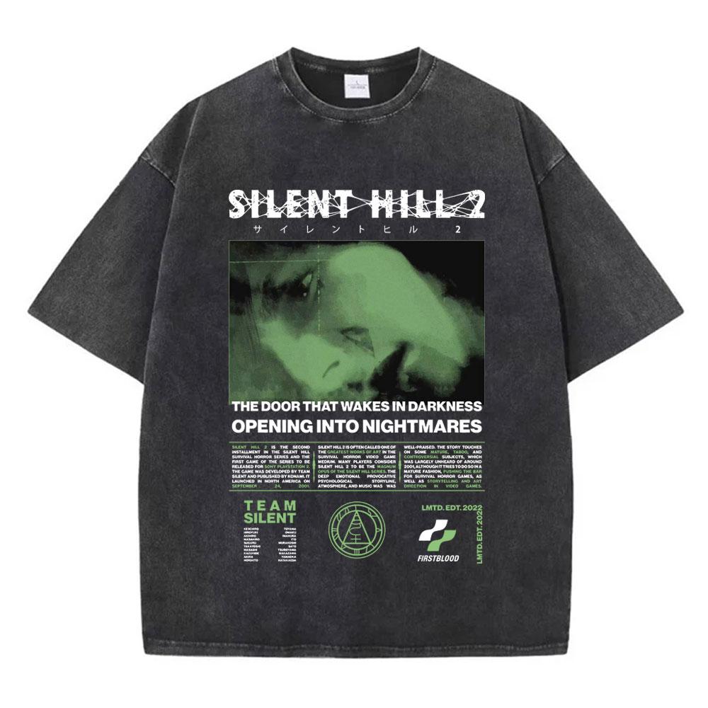 Horror Game Silent Hill 2 Graphic T Shirt Men s Women s Gothic Vintage Washed T-shirt Fashion Casual Loose Short Sleeve T-shirts S