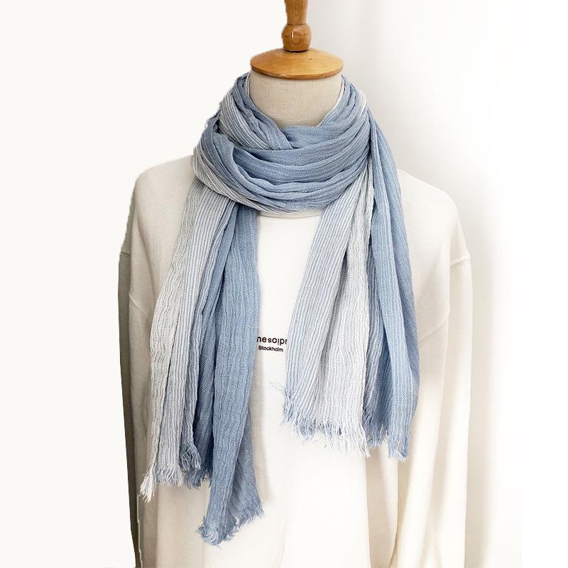 Japanese & Korean Style Autumn/Winter Unisex Striped Scarf In Cotton, Linen & Silk