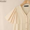 ZANZEA Women Casual V-Neck Loose Summer Short Sleeve Blouse